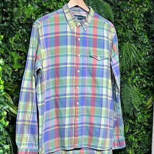 Ralph Lauren Button Down Shirt Mens Large Pastel‎ Plaid Long Sleeve Casual 2966